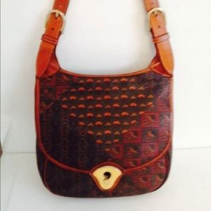 Vintage Escada Canvas And Leather Print  Bag Purse